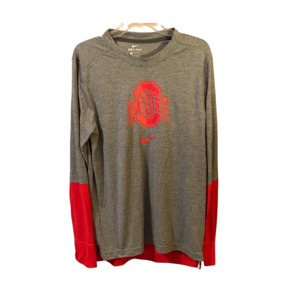 Nike Ohio State Buckeyes Long Sleeve Colorblock Scarlet and Grey Shirt Size L